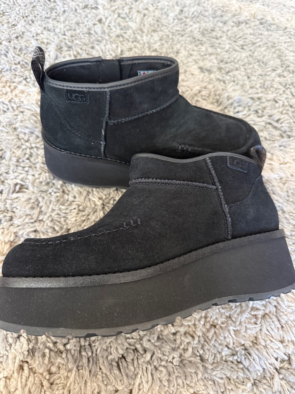 UGG Black Suede Platform Slip-On Ankle Boots